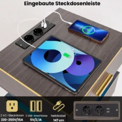 Nachttisch mit Ladestation & LED-Leuchten Nachtschrank mit 2 Schubladen 44 x 38 x 72 cm Grau