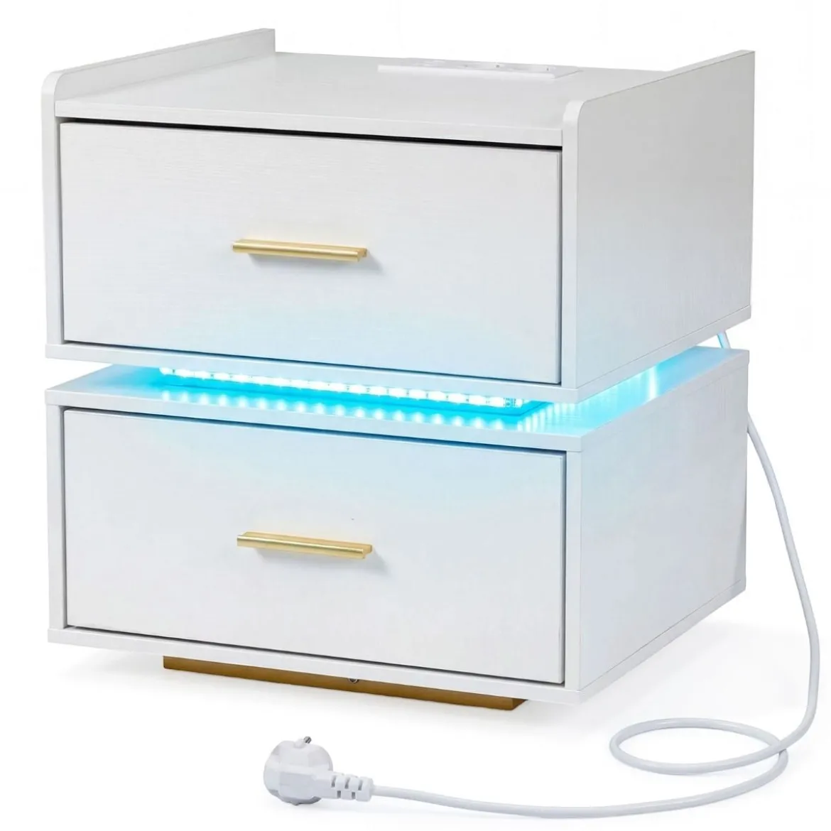 Nachttisch mit Ladestation LED 2 Schubladen Modern halb-schwebend Metallfuß Weiß