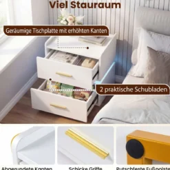Nachttisch mit Ladestation LED 2 Schubladen Modern halb-schwebend Metallfuß Weiß