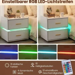 Nachttisch mit Ladestation LED 2 Schubladen Modern halb-schwebend Metallfuß Weiß