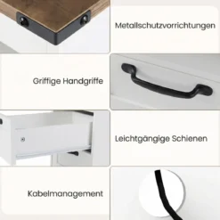 Nachttisch mit Ladestation schmaler Beistelltisch mit offenem Ablagefach & 2 Schubladen Weiß