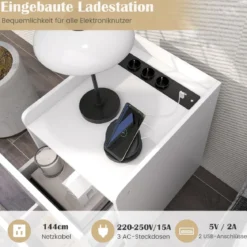Nachttisch mit Ladestation schmaler Nachtschrank mit 2 Schubladen & USB-Anschlüssen 40 x 32 x 60 cm Weiß