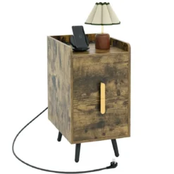 Nachttisch mit Ladestation schmaler Nachtschrank mit 2 Schubladen & USB-Anschlüssen 40 x 32 x 60 cm Rustikales Braun