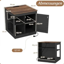 Nachttisch mit Ladestation & Verstellbarem Regal Holz Beistelltisch Nachtschrank Sofatisch Schwarz