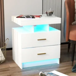 Nachttisch mit LED-Beleuchtung Nachtschrank Beistelltisch mit 2 Schubladen 50 x 40 x 58 cm Schwarz/Weiß