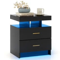 Nachttisch mit LED-Beleuchtung Nachtschrank Beistelltisch mit 2 Schubladen 50 x 40 x 58 cm Schwarz/Weiß