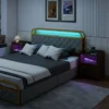 Nachttisch mit LED-Lichtern & Ladestation Nachtschrank mit 2 Schubladen & offenem Ablagefach Beistelltisch Rustikal Braun 45 x 35 x 60 cm