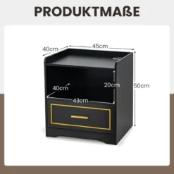 Nachttisch mit LED Licht USB-Anschluss und Typ-C-Ladestation Nachtschrank mit Bewegungssensor Schwarz