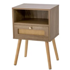 Nachttisch mit Rattanverzierung kleine Beistelltisch im Boho-Stil mit Schublade Natur