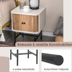 Nachttisch mit Schiebetüren Nachtschrank mit Stauraum 40 x 39 x 49 cm Weiß