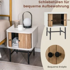 Nachttisch mit Schiebetüren Nachtschrank mit Stauraum 40 x 39 x 49 cm Weiß