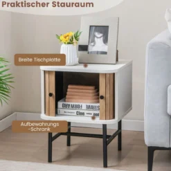Nachttisch mit Schiebetüren Nachtschrank mit Stauraum 40 x 39 x 49 cm Weiß