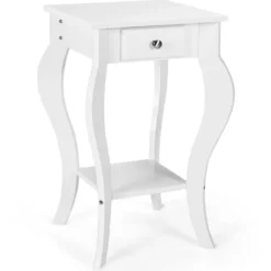 Nachttisch mit Schublade & Ablage Moderner Beistelltisch Nachtkommode 38,5 x 38,5 x 60 cm Weiß