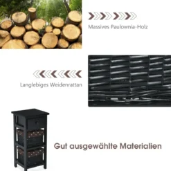Nachttisch mit Schublade Beistelltisch Korbkommode28 x 26 x 60 cm Schwarz + Braun