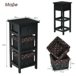 Nachttisch mit Schublade Beistelltisch Korbkommode28 x 26 x 60 cm Schwarz + Braun