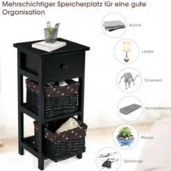 Nachttisch mit Schublade Beistelltisch Korbkommode28 x 26 x 60 cm Schwarz + Braun