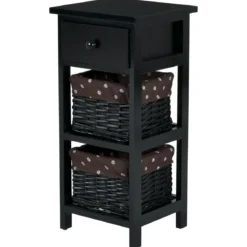 Nachttisch mit Schublade Beistelltisch Korbkommode28 x 26 x 60 cm Schwarz + Braun