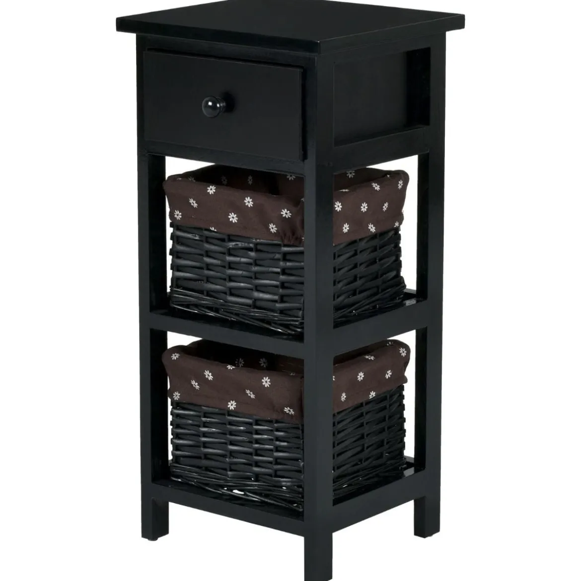 Nachttisch mit Schublade Beistelltisch Korbkommode28 x 26 x 60 cm Schwarz + Braun