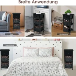 Nachttisch mit Schublade Beistelltisch Korbkommode28 x 26 x 60 cm Schwarz + Braun