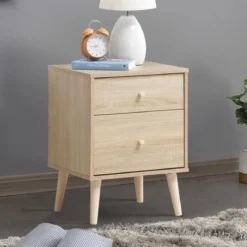 Nachttisch mit 2 Schubladen Beistelltisch Nachtkommode Nachtschrank Eiche