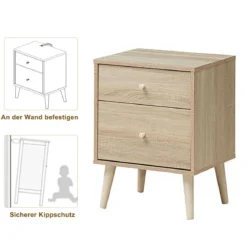 Nachttisch mit 2 Schubladen Beistelltisch Nachtkommode Nachtschrank Eiche