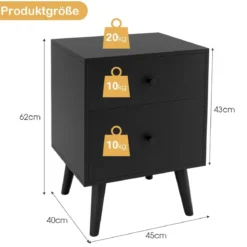Nachttisch mit 2 Schubladen Beistelltisch mit Massivholzbeinen 45 x 39,5 x 62 cm Eiche