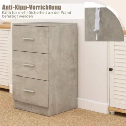 Nachttisch mit 3 Schubladen Hochglanz Nachtschrank Nachtkommode für Boxspringbett 37 x 34 x 66,5 cm Zementgrau