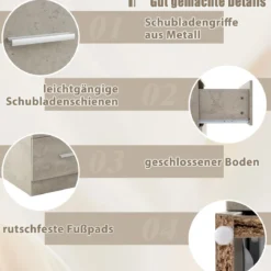 Nachttisch mit 3 Schubladen Hochglanz Nachtschrank Nachtkommode für Boxspringbett 37 x 34 x 66,5 cm Zementgrau