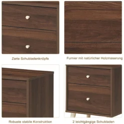 Nachttisch mit 2 Schubladen Holzkommode Beistelltisch 45 x 39,5 x 62 cm Eiche