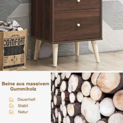 Nachttisch mit 2 Schubladen Holzkommode Beistelltisch 45 x 39,5 x 62 cm Eiche