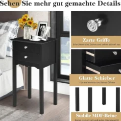 Nachttisch mit 2 Schubladen & Kippsicherung Moderner Beistelltisch 40 x 32 x 75 cm Schwarz
