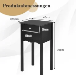 Nachttisch mit 2 Schubladen & Kippsicherung Moderner Beistelltisch 40 x 32 x 75 cm Schwarz