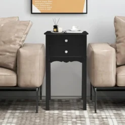 Nachttisch mit 2 Schubladen & Kippsicherung Moderner Beistelltisch 40 x 32 x 75 cm Schwarz