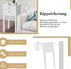 Nachttisch mit 2 Schubladen & Kippsicherung Moderner Beistelltisch 40 x 32 x 75 cm Weiß
