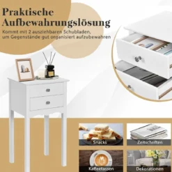 Nachttisch mit 2 Schubladen & Kippsicherung Moderner Beistelltisch 40 x 32 x 75 cm Weiß