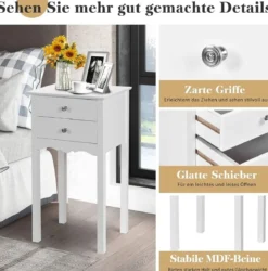 Nachttisch mit 2 Schubladen & Kippsicherung Moderner Beistelltisch 40 x 32 x 75 cm Weiß