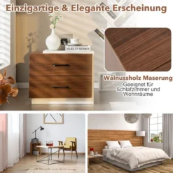 Nachttisch mit 2 Schubladen Nachtschrank aus Holz mit Stauraum Beistelltisch55 x 40 x 45 cm