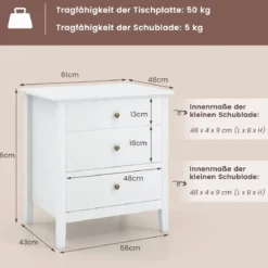Nachttisch mit 3 Schubladen Nachtschrank für Boxspringbett Nachtkommode Nachtkonsole