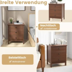 Nachttisch mit 3 Schubladen Nachtschrank für Boxspringbett 56 x 45 x 66 cm Walnuss