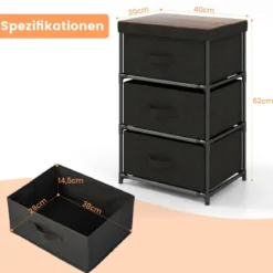 Nachttisch mit Stoffschubladen Beistelltisch mit Metallrahmen Stoffkommode Kleiderkommode
