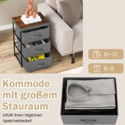 Nachttisch mit Stoffschubladen Beistelltisch mit Metallrahmen Stoffkommode Kleiderkommode