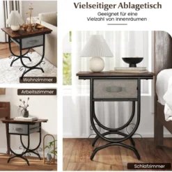 Nachttisch mit Stoffschublade Beistelltisch mit Metallrahmen Sofatisch Nachtkommode 48 x 35 x 53 cm