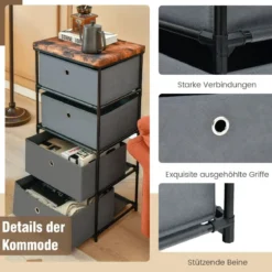 Nachttisch mit Stoffschubladen & Metallrahmen Beistelltisch Aufbewahrungsschrank
