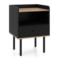 Nachttisch Nachttisch mit Schublade & offenem Ablagefach moderner Sofatisch mit Metallbeinen Schwarz