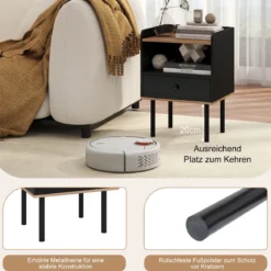 Nachttisch Nachttisch mit Schublade & offenem Ablagefach moderner Sofatisch mit Metallbeinen Schwarz