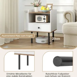 Nachttisch Nachttisch mit Schublade & offenem Ablagefach moderner Sofatisch mit Metallbeinen Weiß