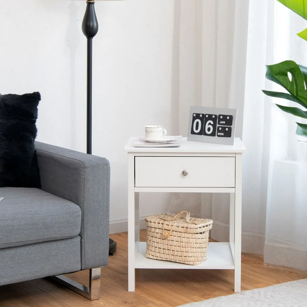 Nachttisch 2-Stufige Nachtkommode Moderner Nachtschrank mit Schublade Weiß