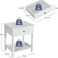 Nachttisch 2-Stufige Nachtkommode Moderner Nachtschrank mit Schublade Weiß