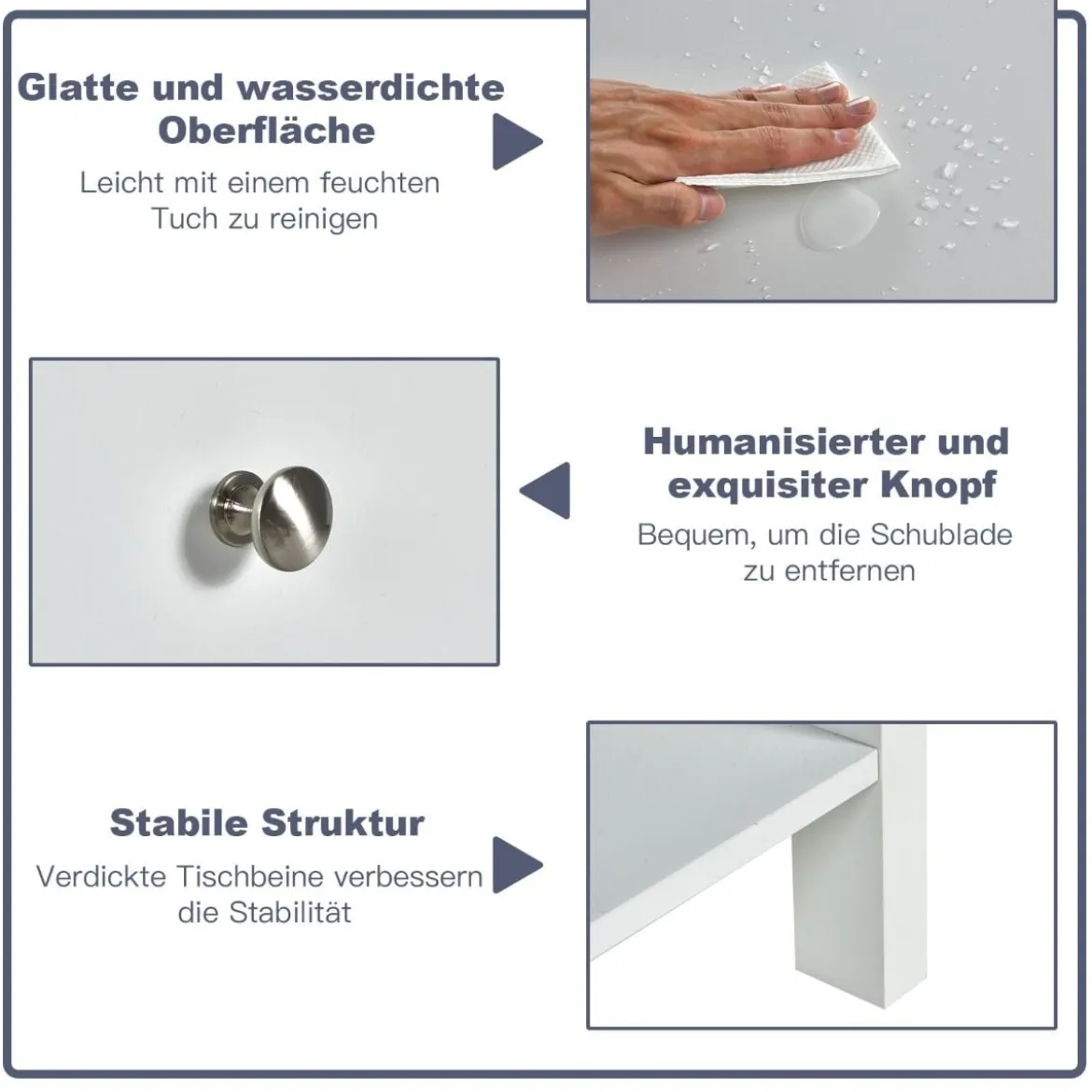 Nachttisch 2-Stufige Nachtkommode Moderner Nachtschrank mit Schublade Weiß