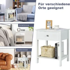 Nachttisch 2-Stufige Nachtkommode Moderner Nachtschrank mit Schublade Weiß